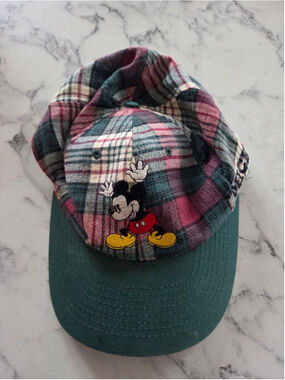Vintage Mickey Mouse Snapback Plaid Disney Embroidered OSFA